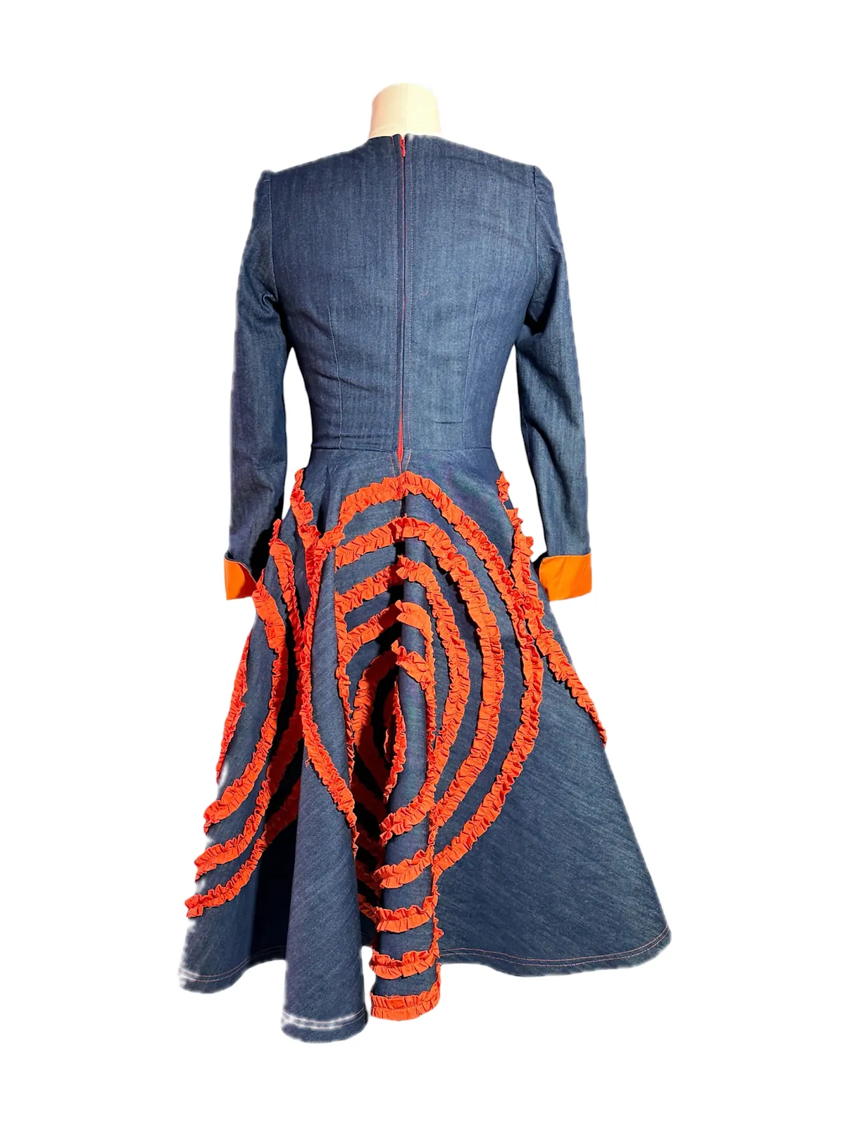 Vestido-capa «Memoria», Denim con círculos de tafetán