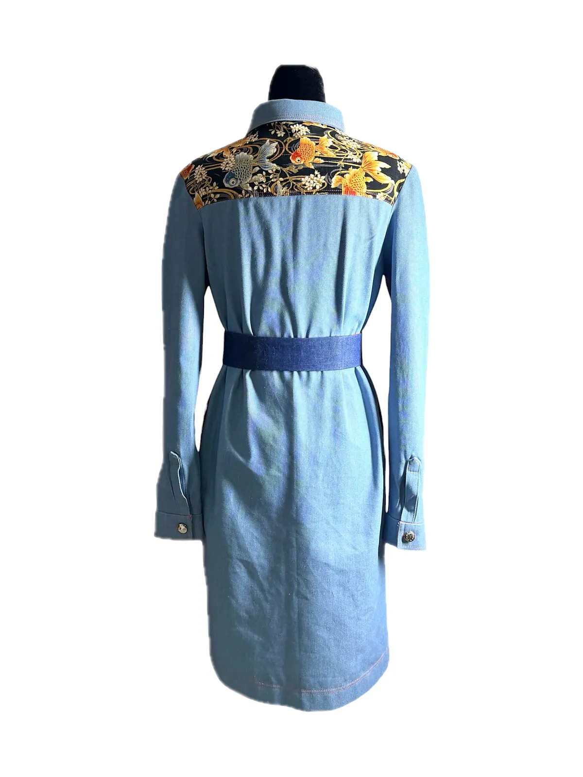 Vestido camisero «Instante», Denim con detalles naranja flúor