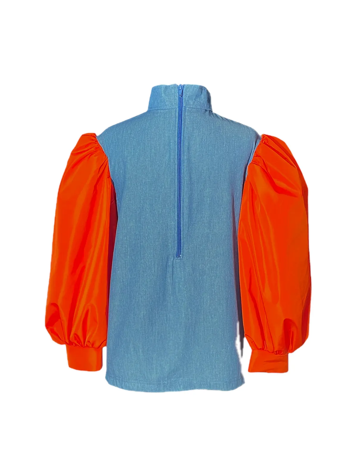 Camisa manga globo naranja, Denim y tafetán reciclado