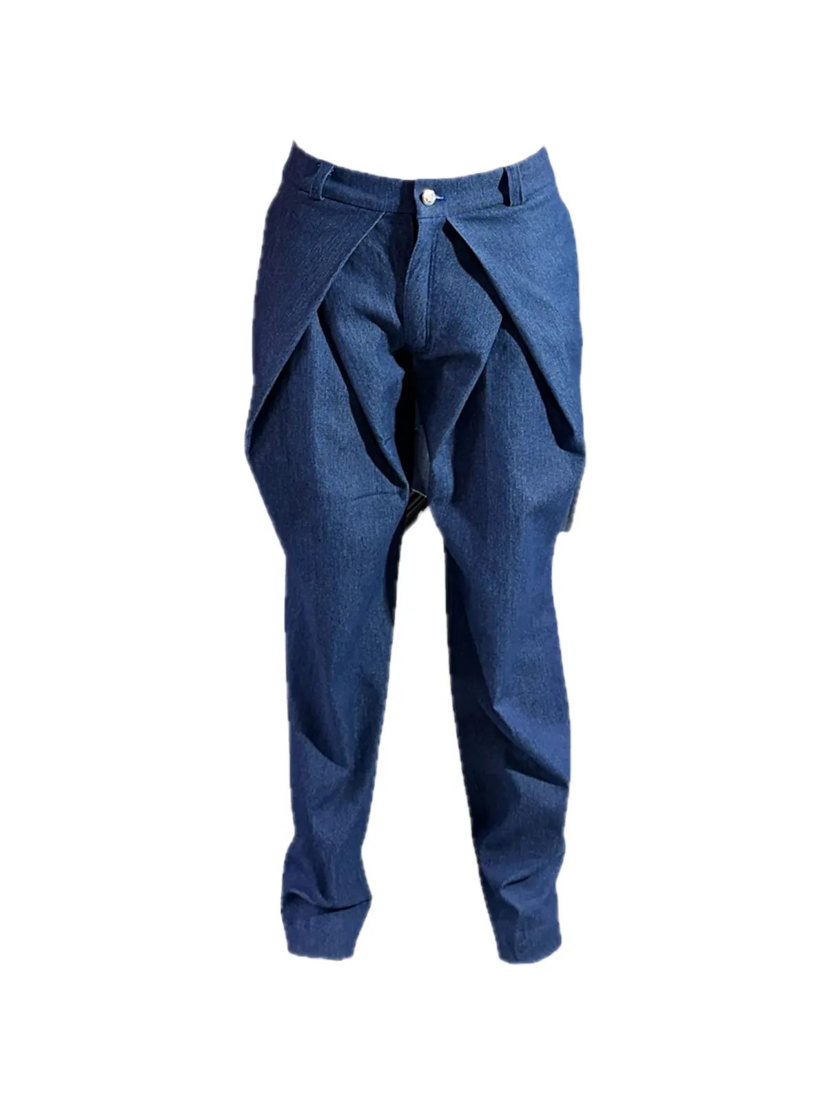 Pantalón denim «Recuerdo», Pliegues cruzados en la cintura