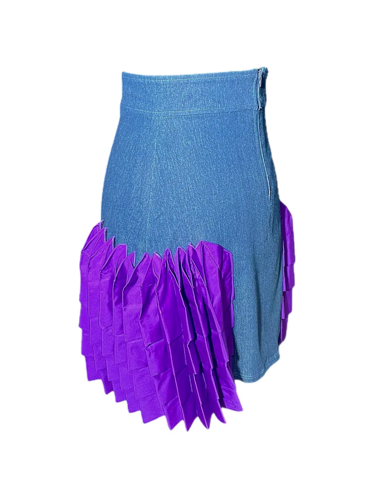 Falda plisada texturizada, Denim y tafetán morado