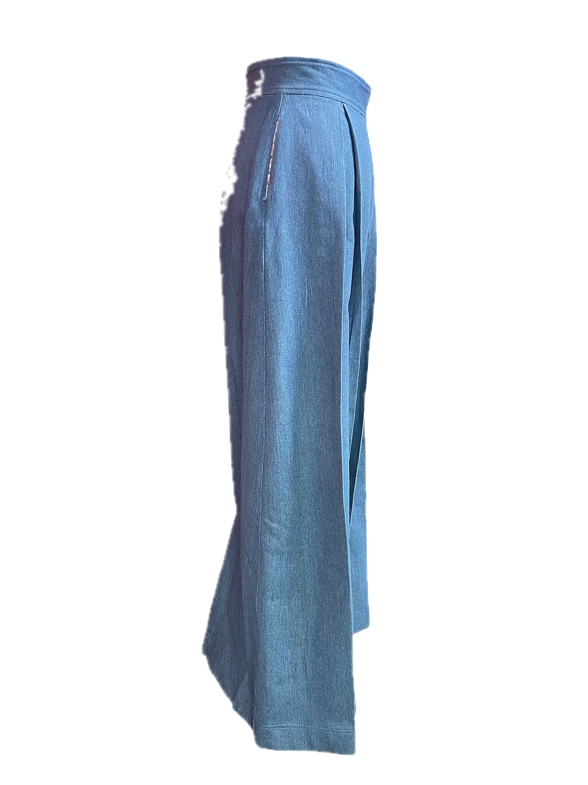 Pantalón pata de elefante, Denim con pliegues
