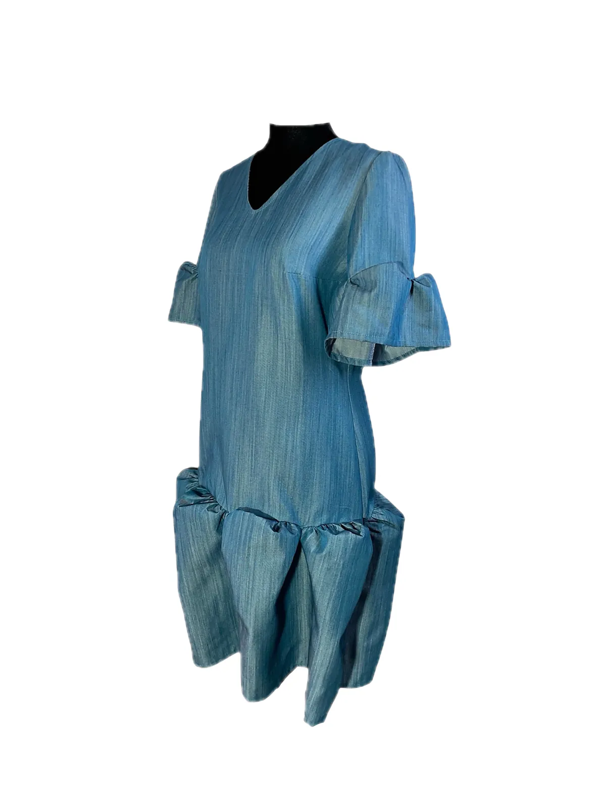 Vestido con volúmenes, Denim ligero