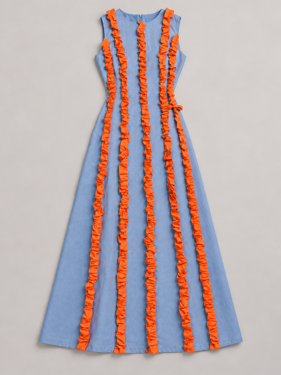 Vestido La Grieta Dorada, Denim y tafetán naranja reciclado