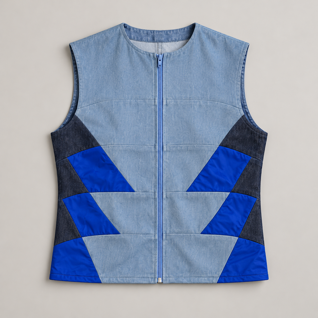 Top La Máscara, Denim y tafetán azul reciclado
